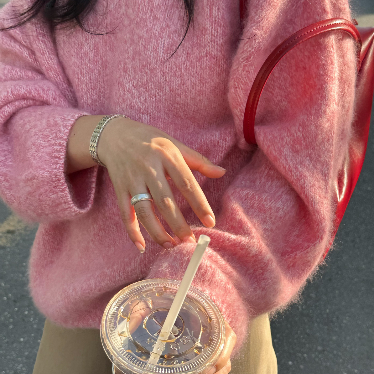 HN高端重磅花沙羊毛拉绒宽松慵懒风毛衣