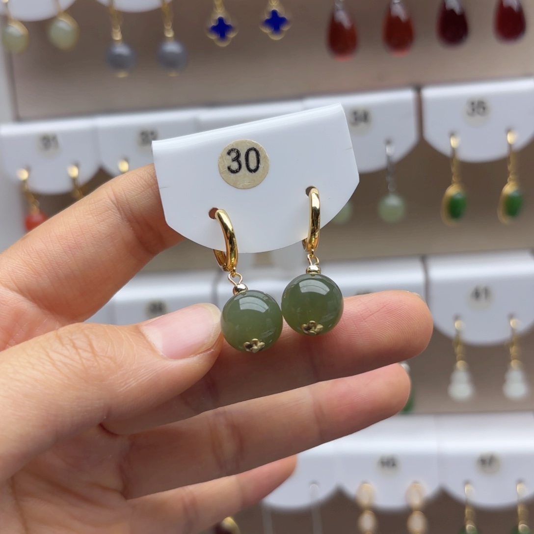 和田玉银S925镶嵌耳饰