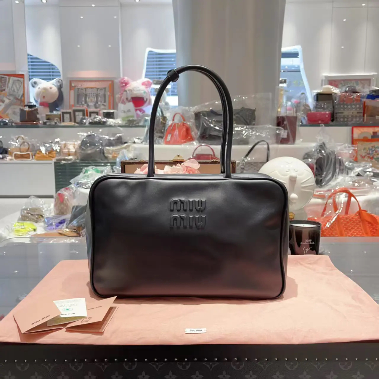 99新 MIU MIU/缪缪 MIU MIU/缪缪 Beau手袋 黑金纯皮大号 手提
