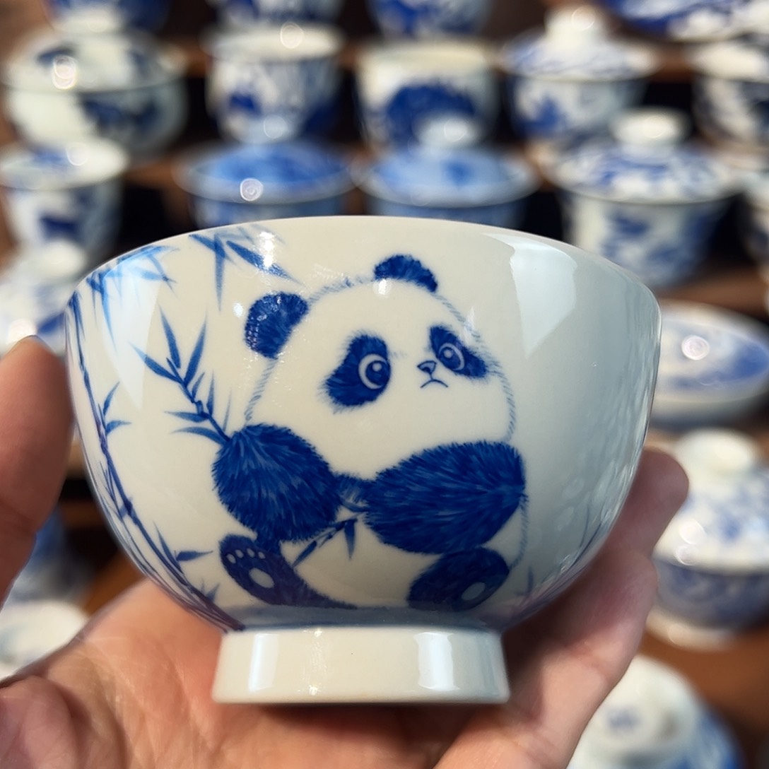 泥藝瓷梦熊猫平底鸡心杯