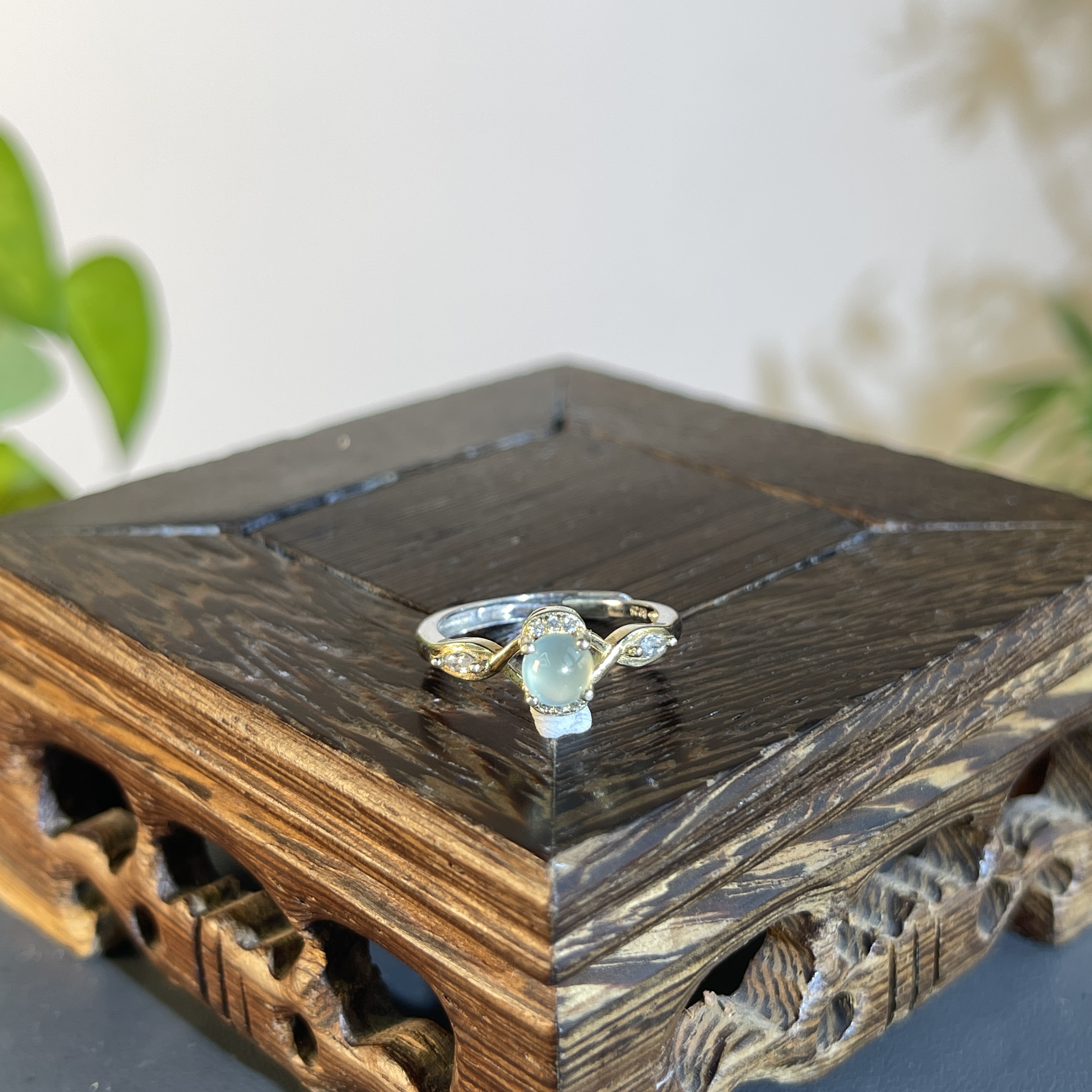 JTB07-014 天然翡翠缅甸A货 S925银镶戒指