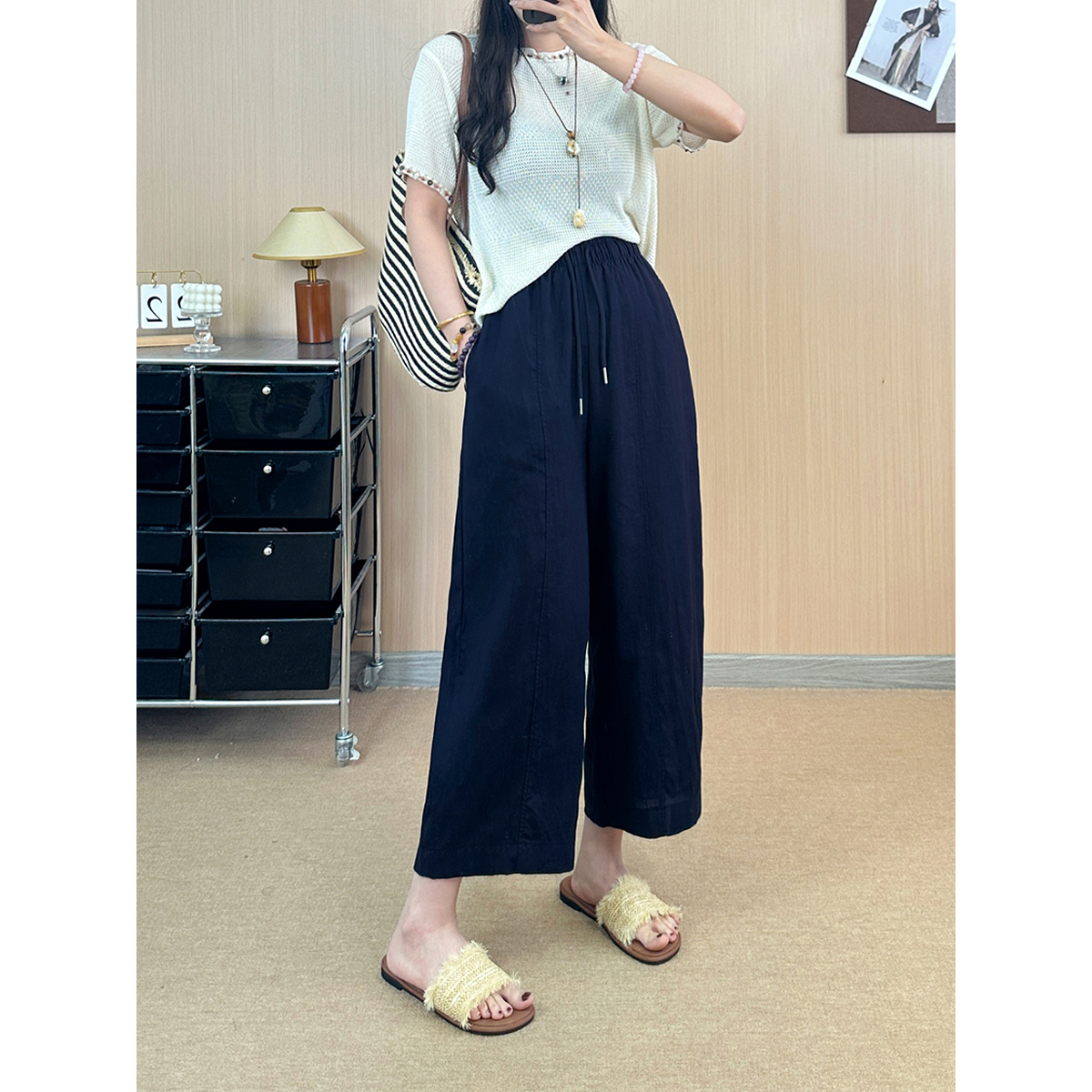 【华总高定】混纺麻料透气夏季薄款微胖大码九分天丝气球牛仔裤女
