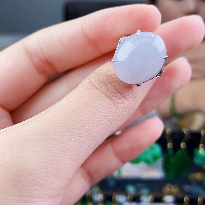 翡翠戒指银S925镶嵌饰品