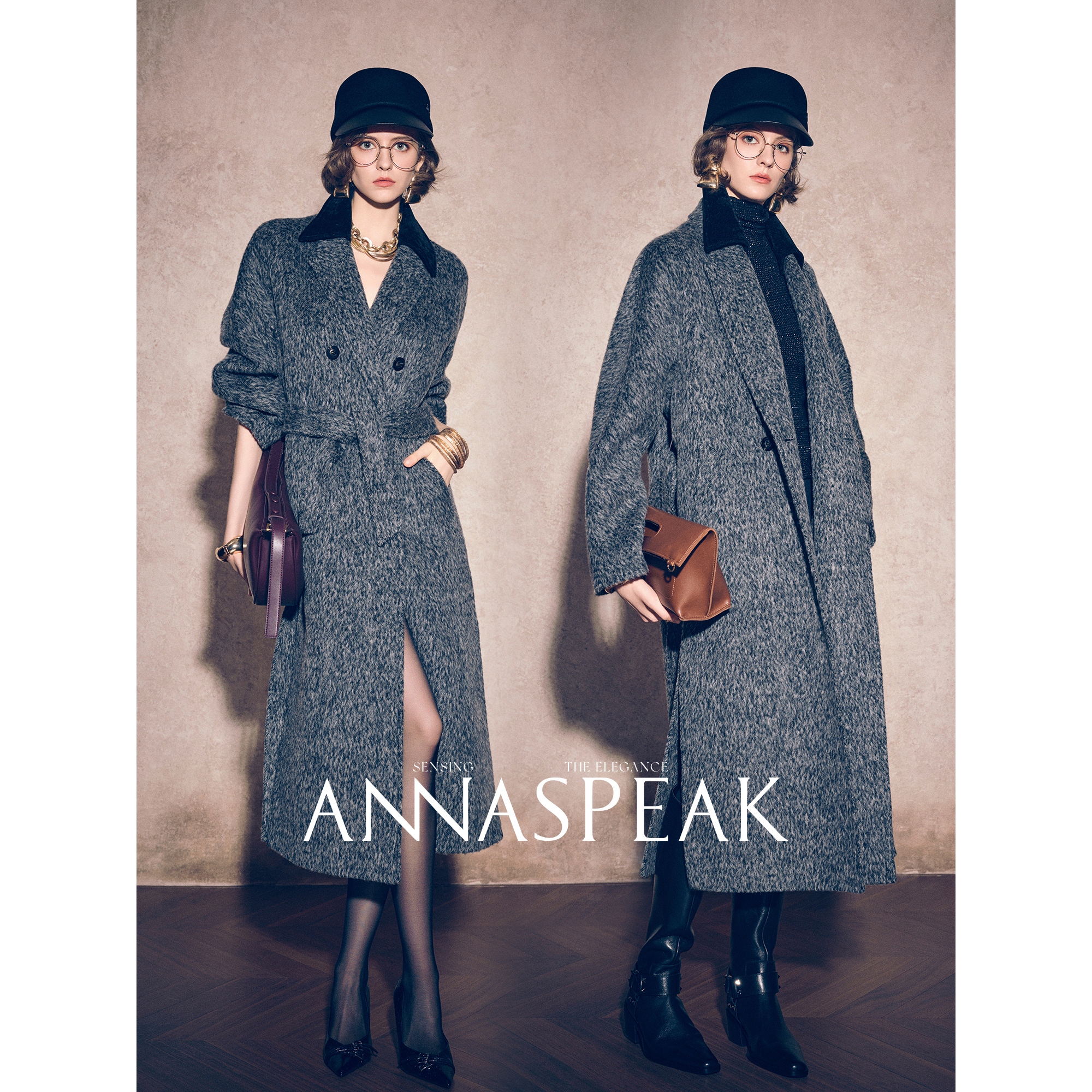 ANNASPEAK ROSSO红标欧洲BISENTINO羊驼毛马海毛珠钻双面羊毛大衣