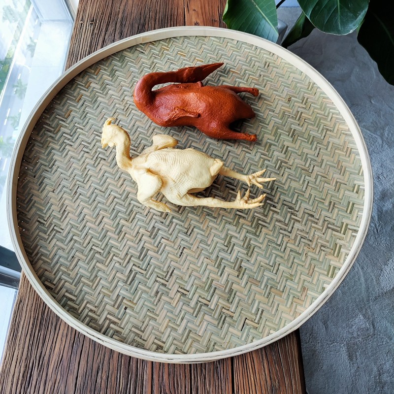 圆形竹匾家用手工编织簸箕平底无孔竹筛晒东西竹编织品头层竹皮