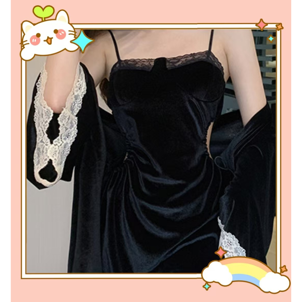 高品质COS女装爆款2024新款金丝绒秋冬季睡裙1090