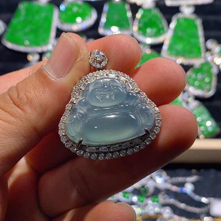 翡翠颈饰银S925镶嵌天然A货翡翠