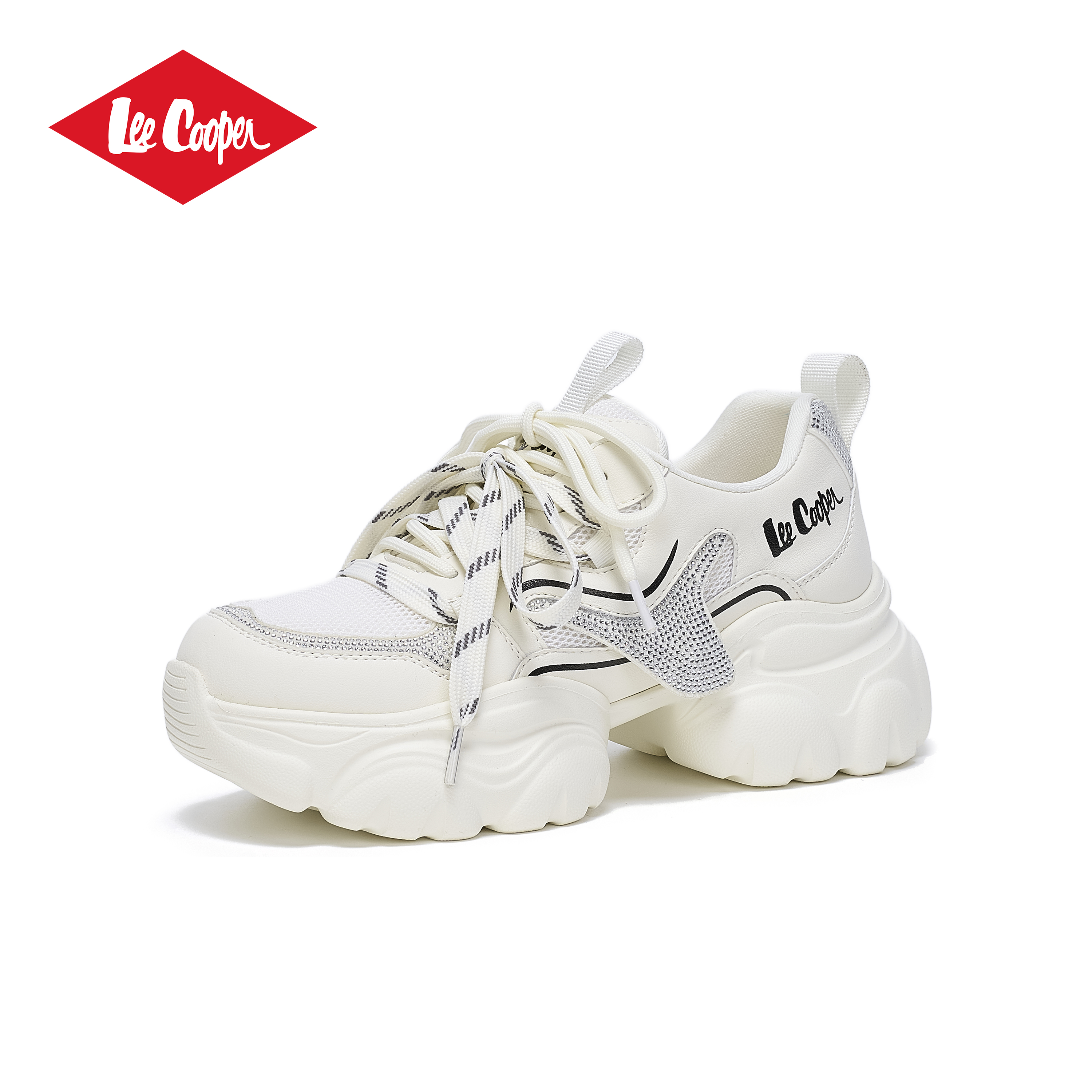 LEE COOPER厚底增高水钻老爹鞋女2026春季新款拼色潮流跑步运动鞋