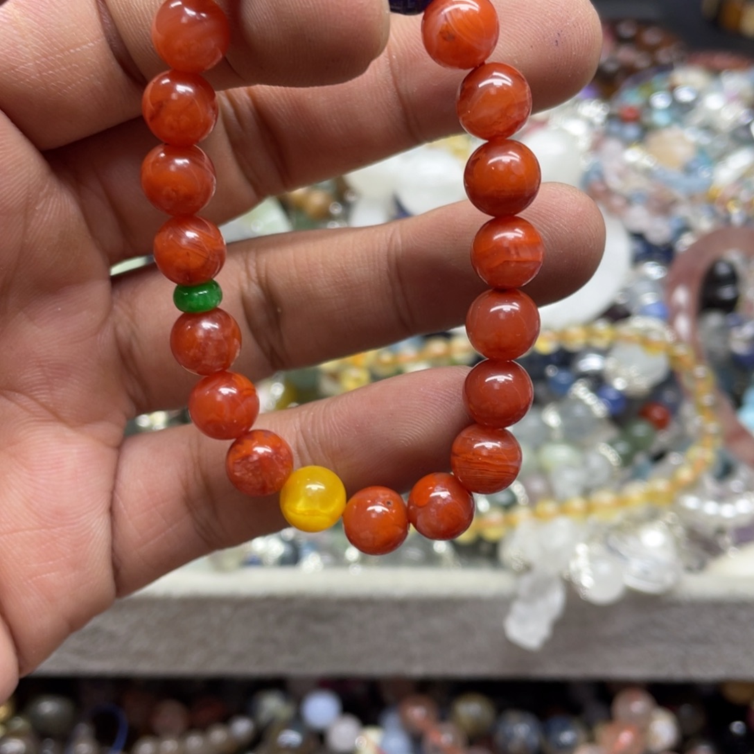 烟晶手链银S800镀金镶嵌