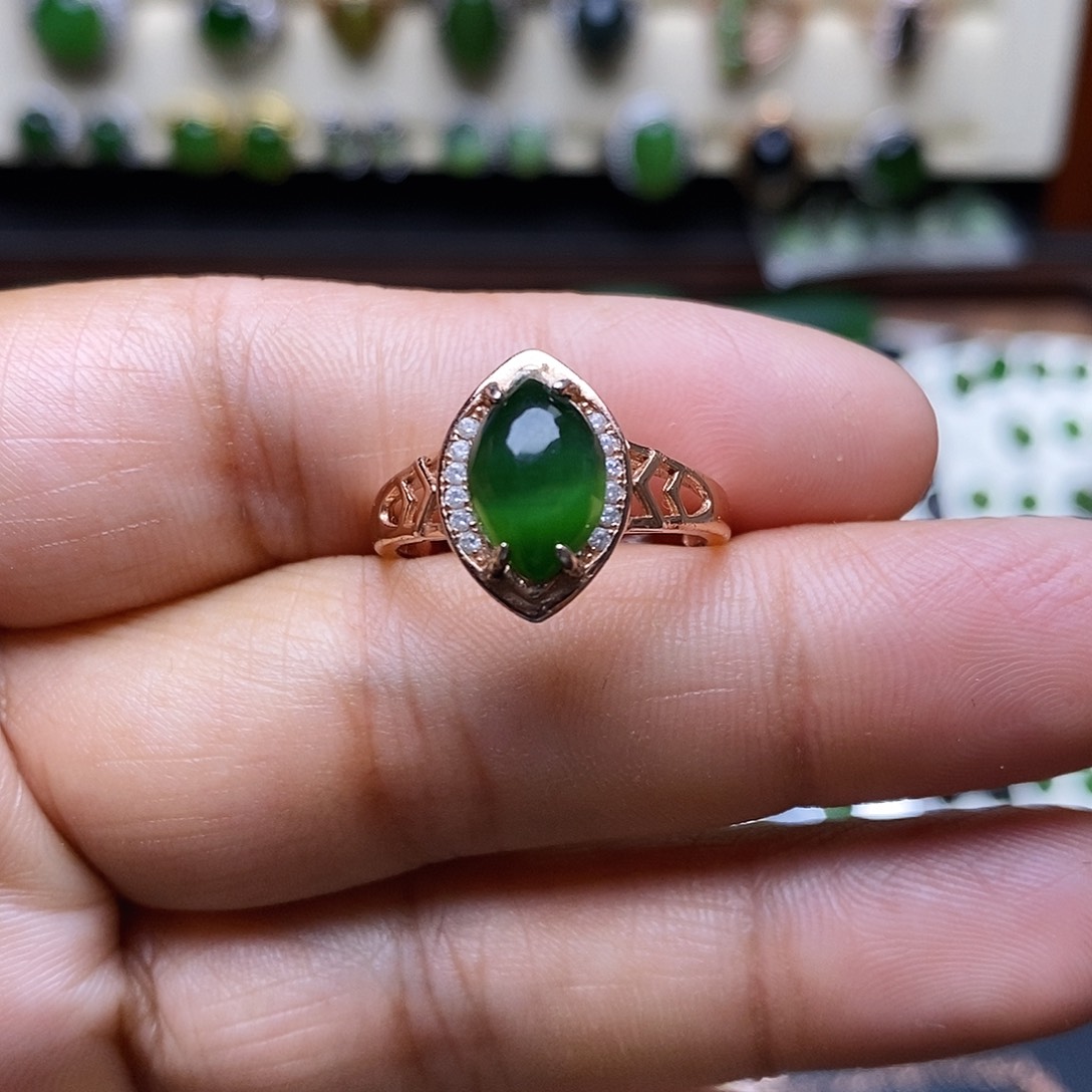 和田玉（碧玉）银S925镶嵌吊坠(不含链)戒指