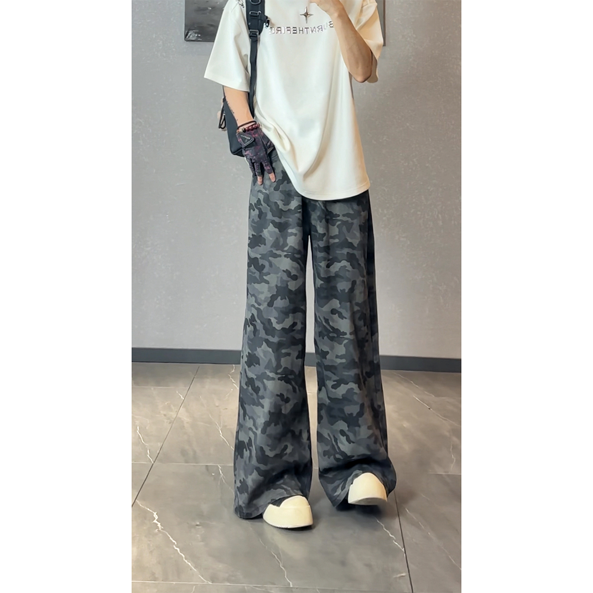 军旅风迷彩牛仔裤男秋冬季美式高街clenafit潮牌直筒宽松休闲长裤