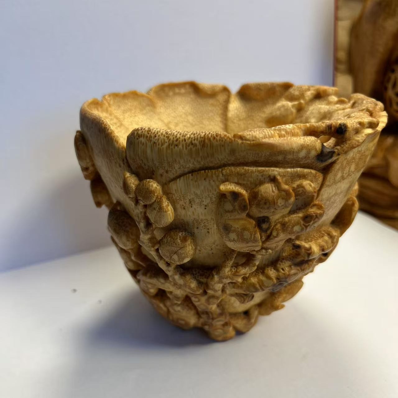 竹根雕纯手工玉兰杯家居摆件文玩稀奇古怪