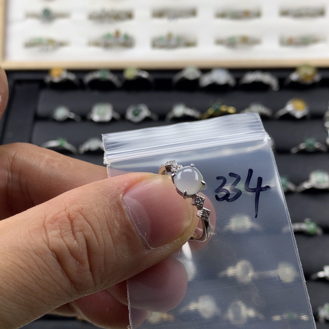 翡翠银S925镀金镶嵌戒指334