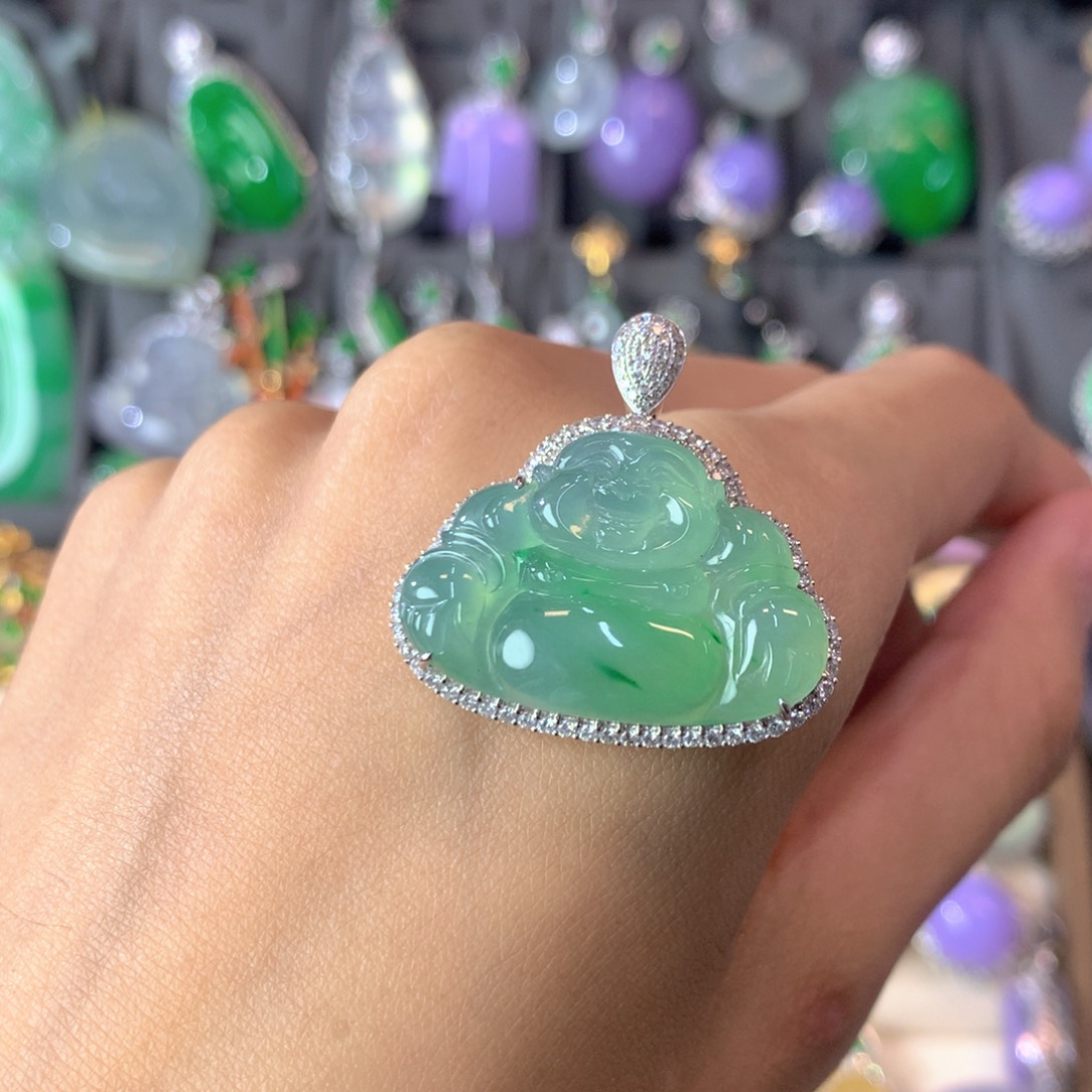 翡翠18K金镶嵌吊坠(不含链)