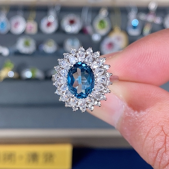 托帕石戒指银S925镶嵌