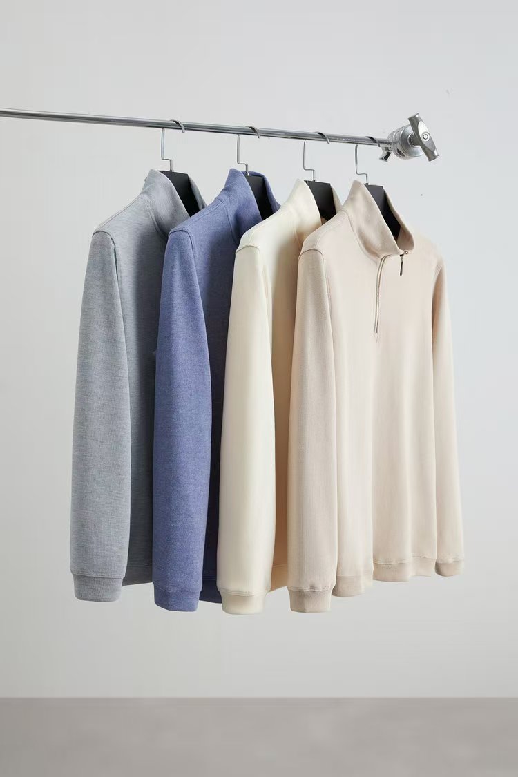 满分推荐！高克重针织面料！外贸男女装秋冬纯色半拉链立领休闲卫衣