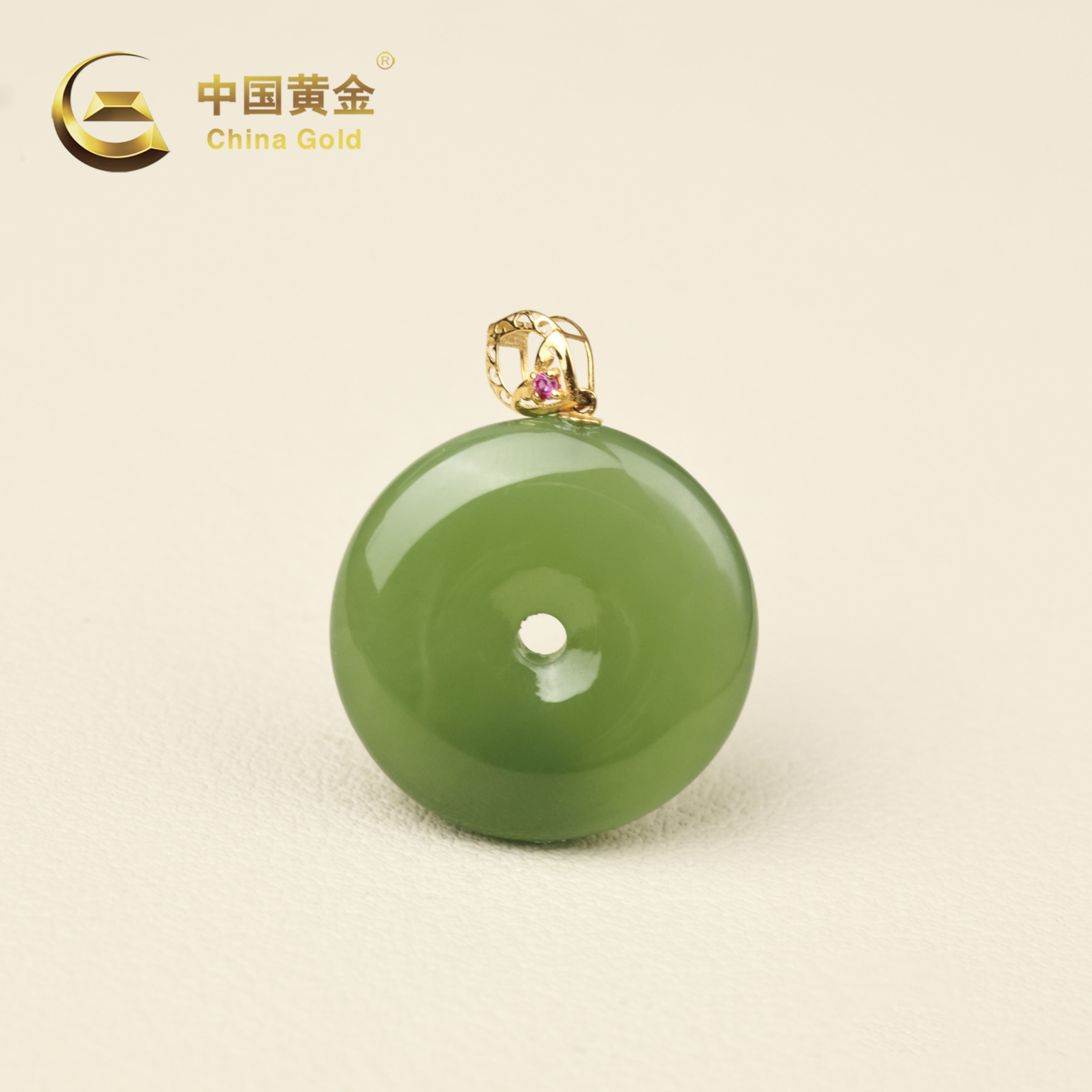  【中国黄金】昕笙 | 和田玉*吊坠*18K金镶嵌-D10749-L-Y