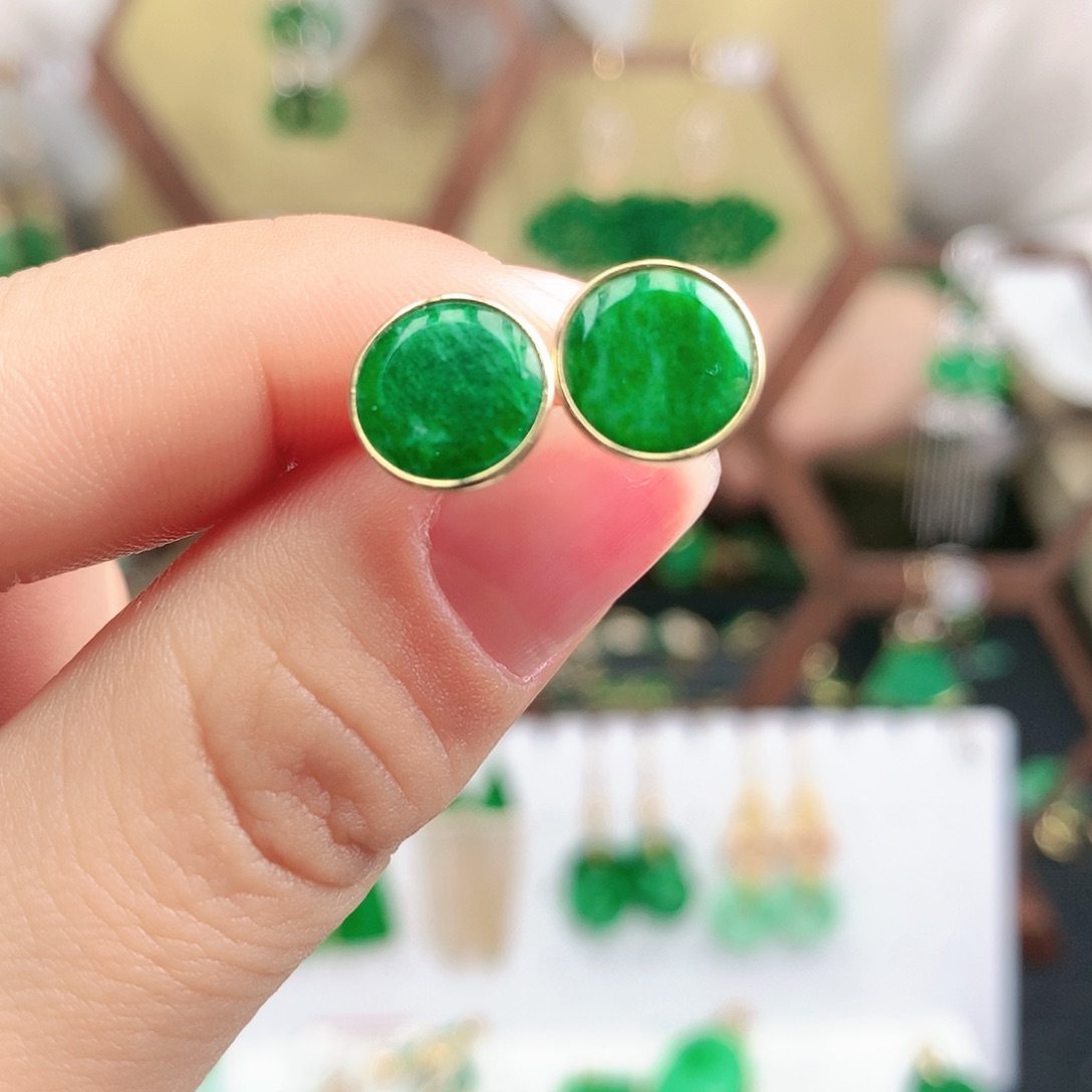 翡翠耳饰18K金镶嵌耳饰