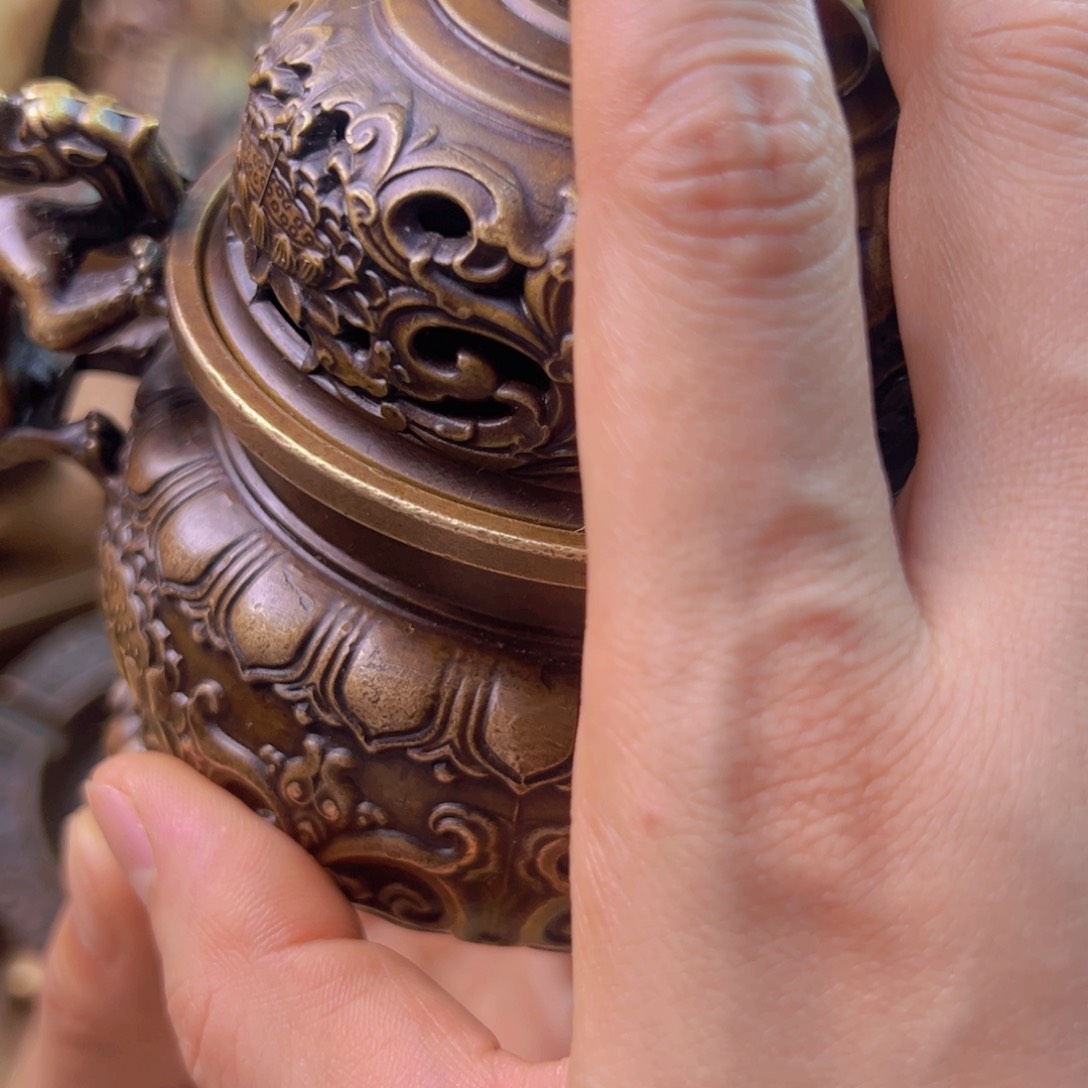 原矿风磨铜宣字熏香炉