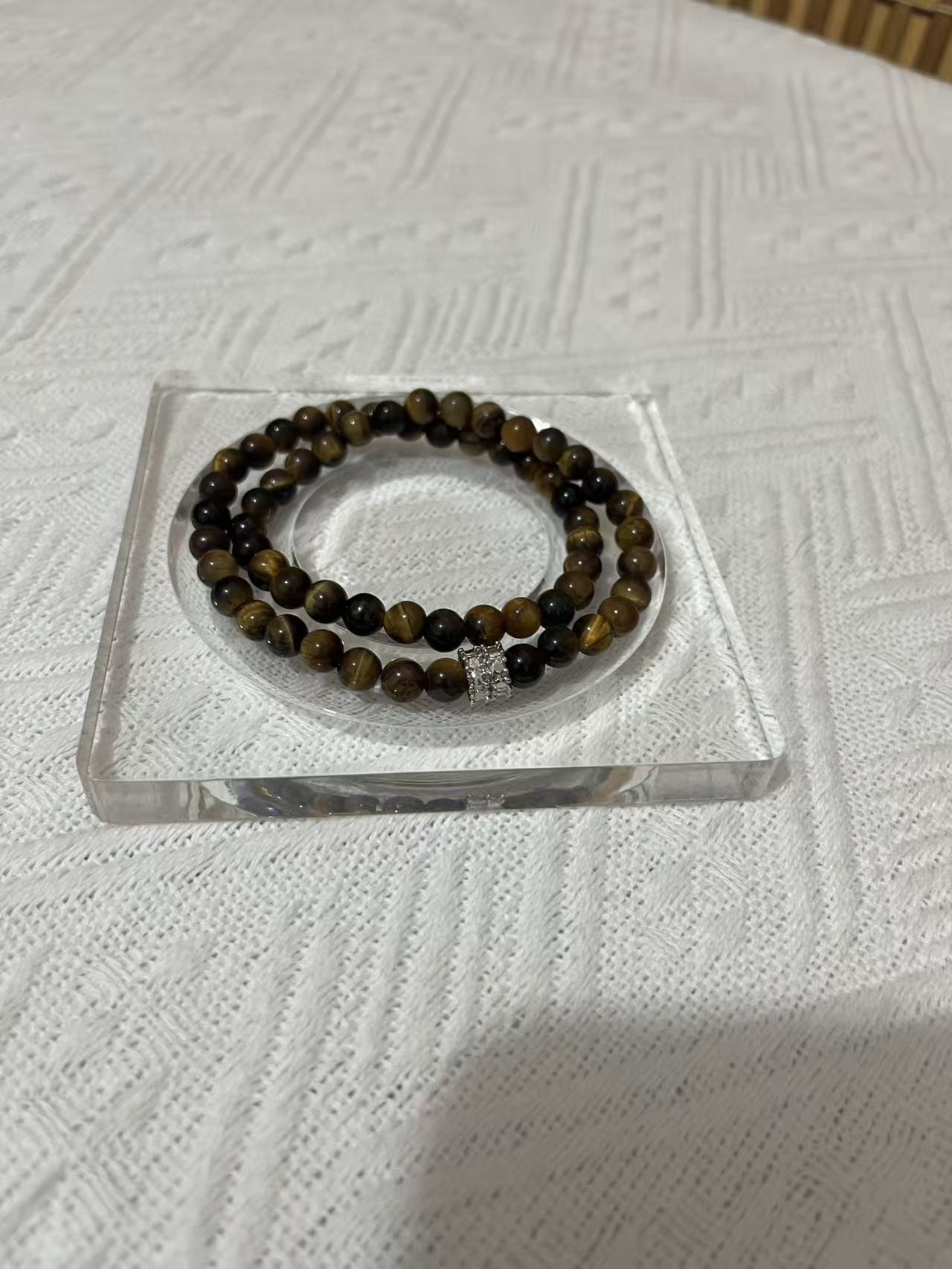 【虎眼石】辟邪招财精品虎眼石手工双圈手串丝质光感网红男女同款