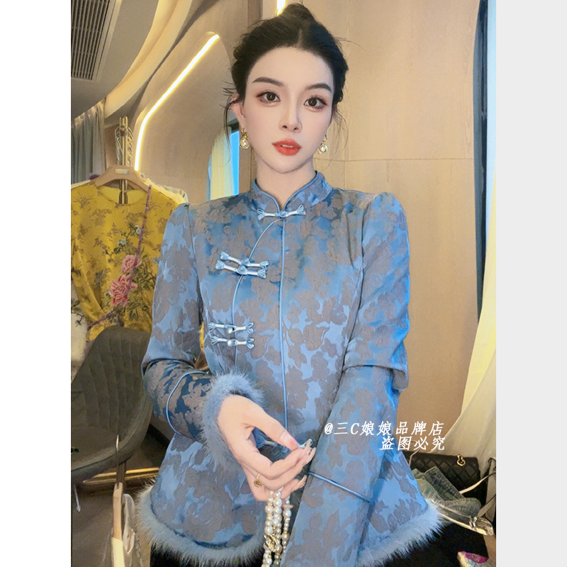 三C娘娘29233【阑珊瑚】新中式中国风盘扣时尚加绒日常长袖上衣