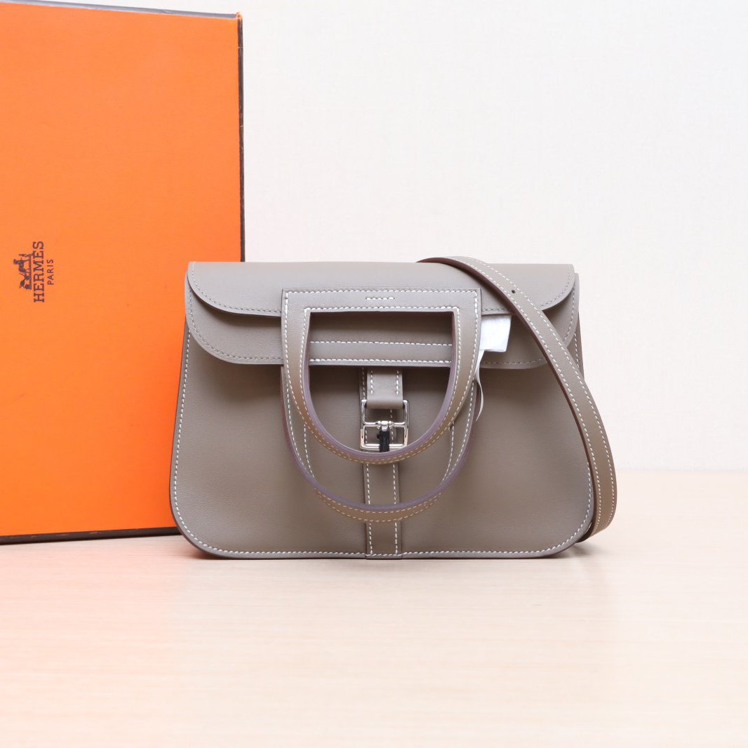 99新 Hermes/爱马仕 小花6枫Halzan MINI 大象灰 Swift皮W刻银扣 
