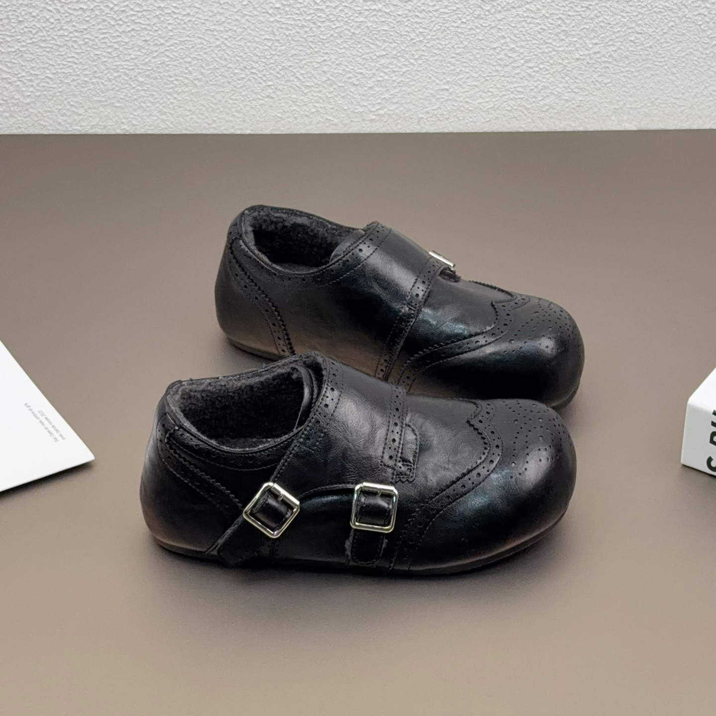 英伦风布洛克加绒乐福鞋女保暖棉鞋2025冬季新款真皮一脚蹬勃肯鞋