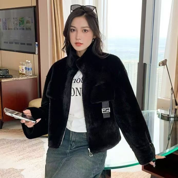 2403款短款欧貂绒外套气质时尚女士翻领冬季百搭休闲网红小香风