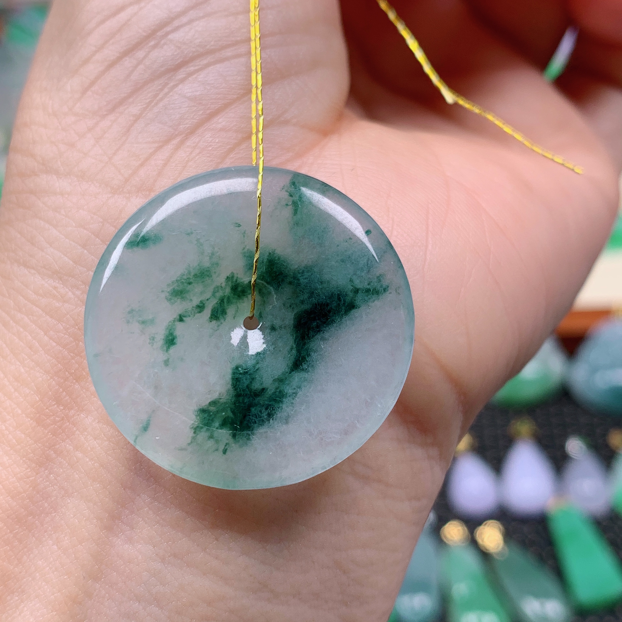 缅甸天然A货翡翠，冰飘花平安扣，编号163/1103尺寸29:9-4,3