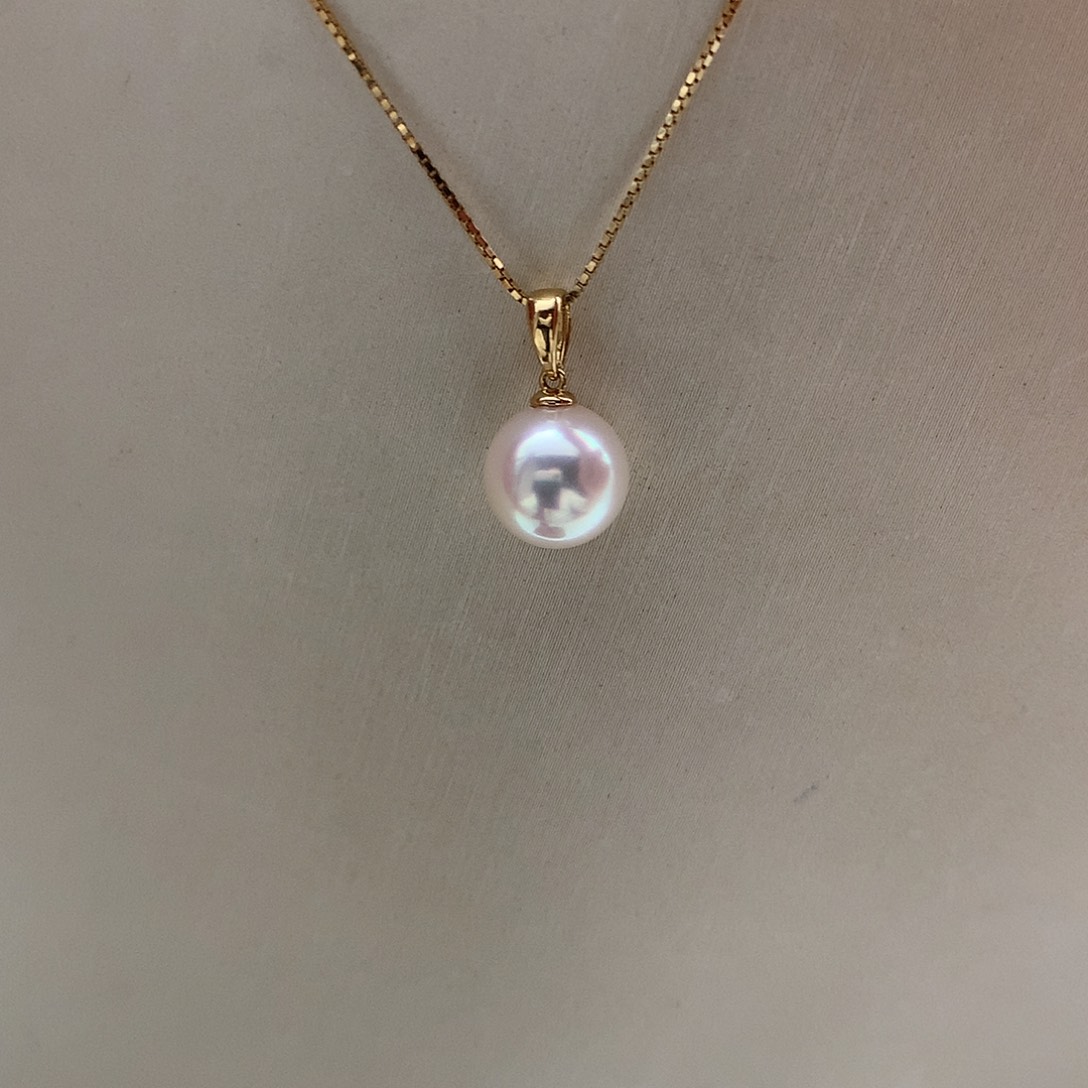 吊坠(赠链)18K金镶嵌海水珍珠8-8.5mm ak瓜子扣