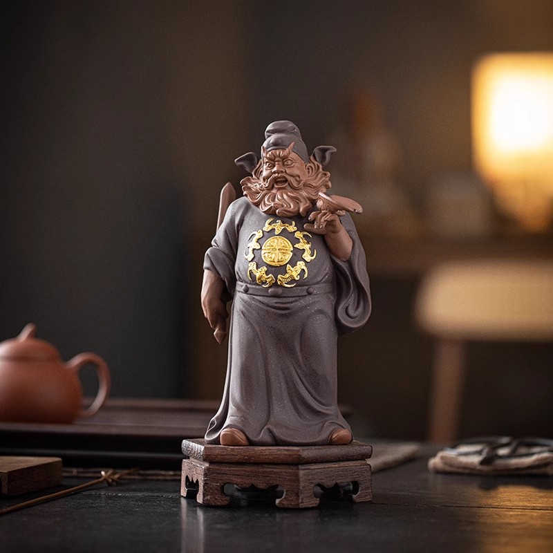 钟馗赐福紫砂人物茶宠摆件中式家居客厅茶室博古架装饰雕像工艺品