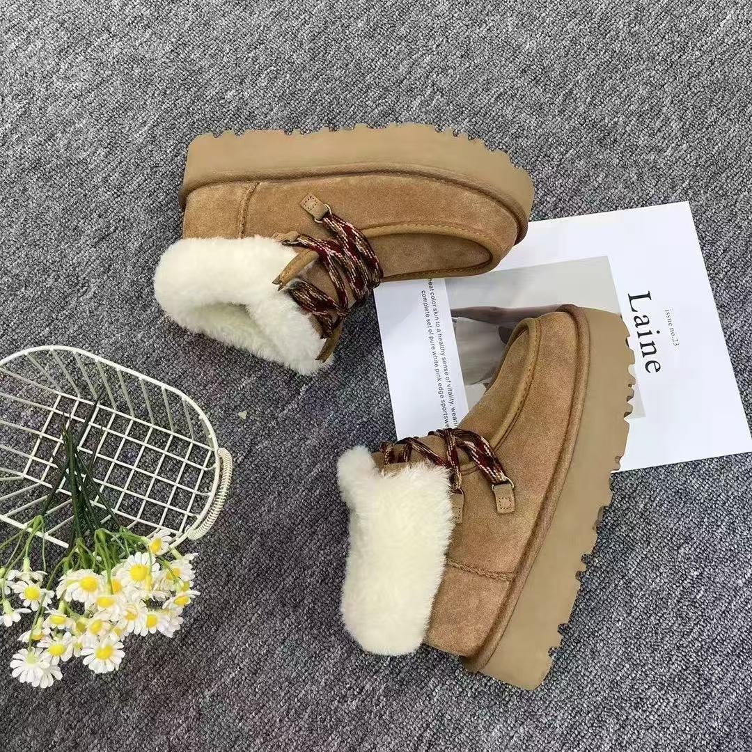 桑坡芙卡拉厚底雪地靴皮毛一体百搭保暖少女