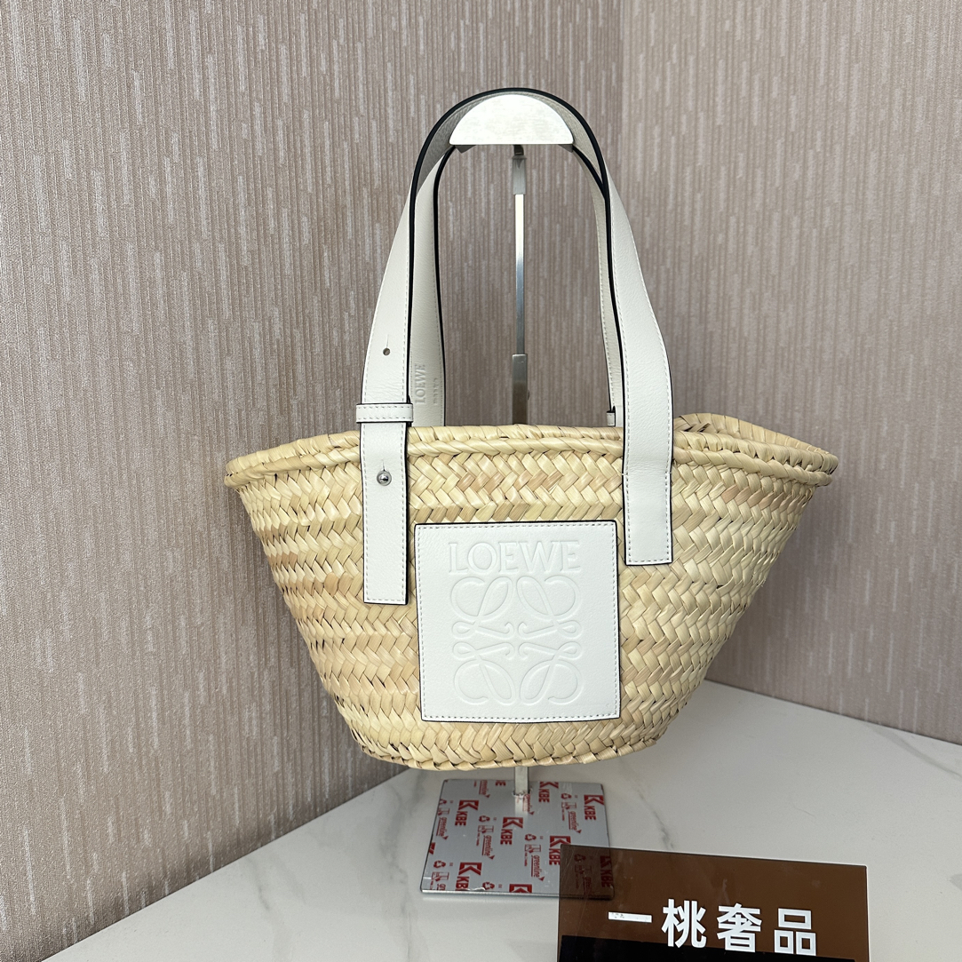95新 LOEWE/罗意威 一桃/罗意威 编织拼白色菜篮子
