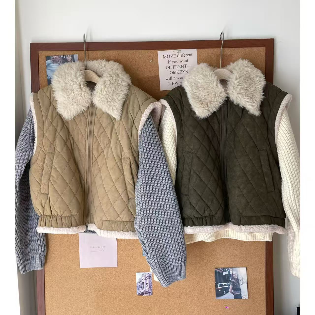 翻领毛领正反两穿夹棉外套马甲