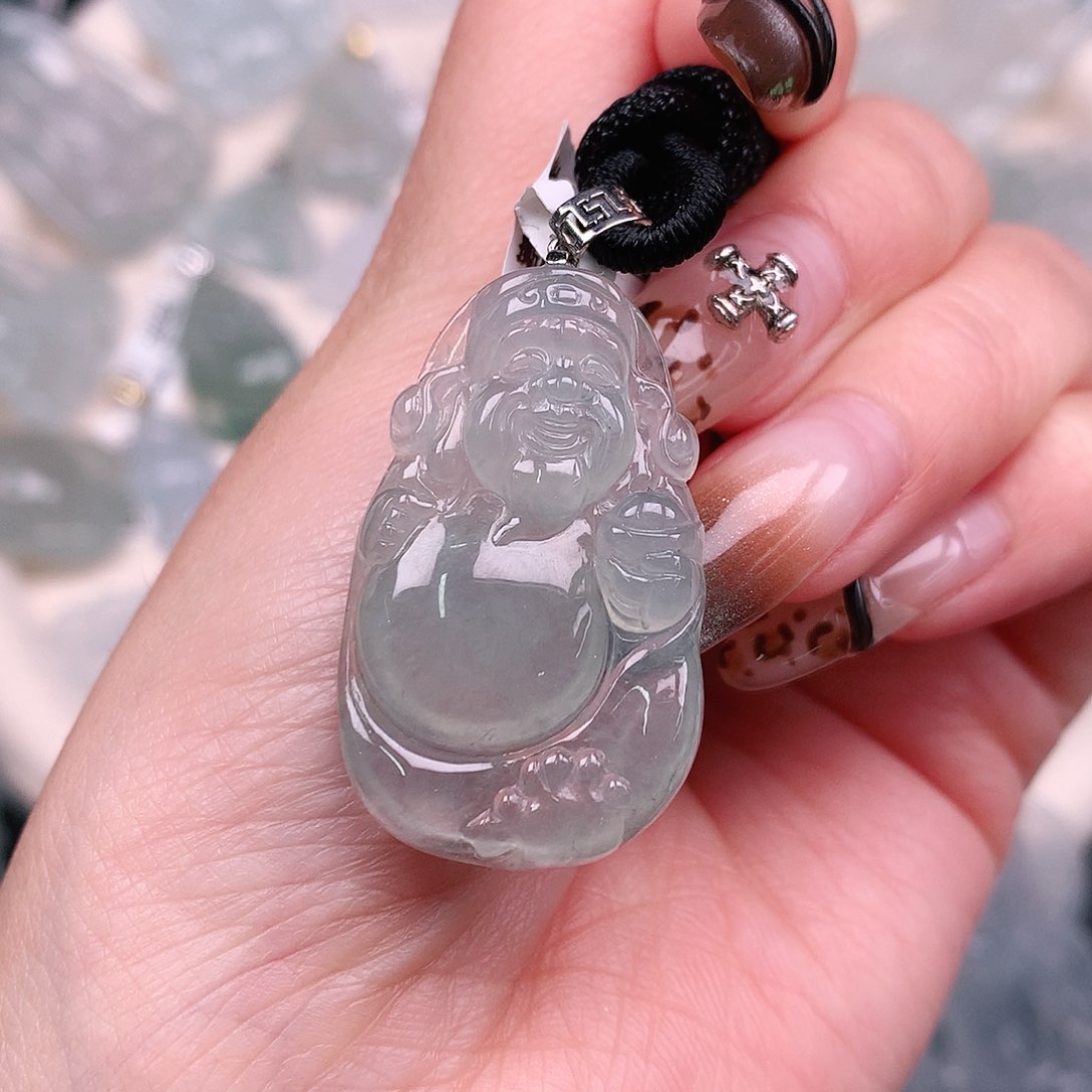 翡翠颈饰18K金镶嵌冰晴财神41.5、34，21.5、5