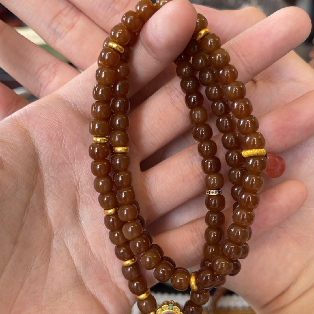 和田玉（糖玉）未镶嵌手链金山全糖7mm老型108珠串