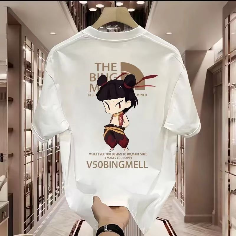 夏季圆领半袖上衣印花T恤时尚夏季休闲韩版潮流ins情侣春夏款