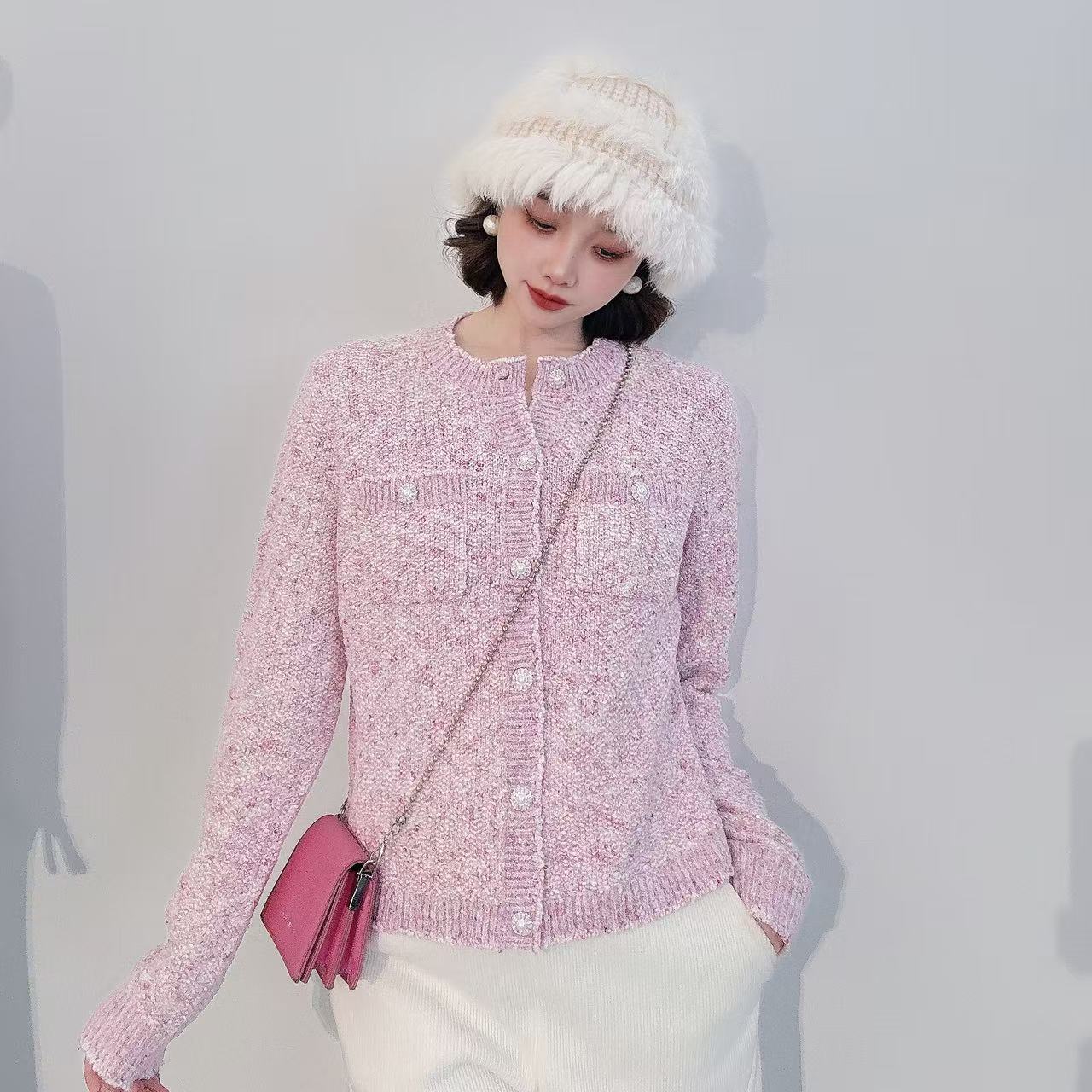 GIRDEAR/哥弟新品时髦复古圆领小香风百搭显瘦开衫148068