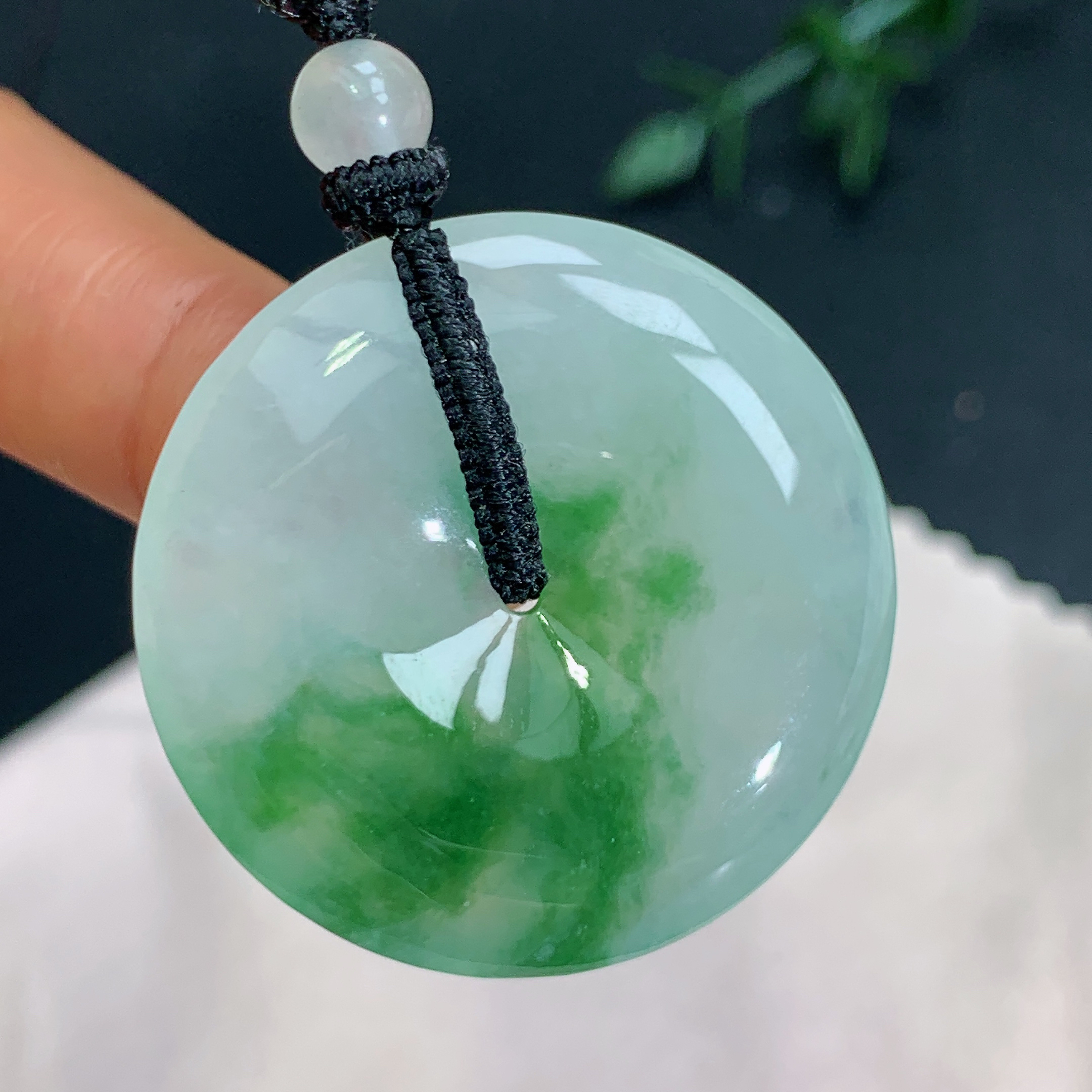 缅甸天然翡翠A货玉石 冰飘花平安扣 尺寸34.8/5.8