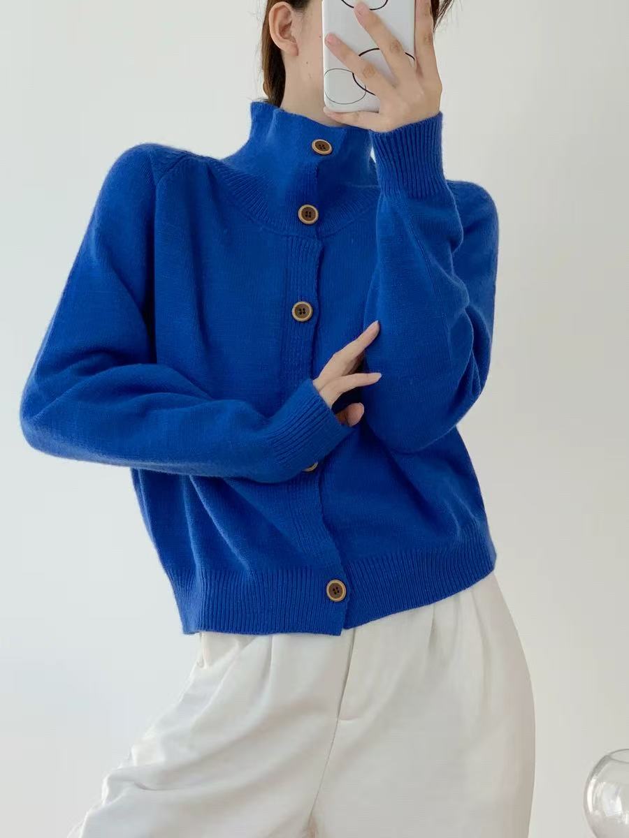 2025超好看针织开衫慵懒风高领毛衣外套女装大码百搭冬季长袖上衣