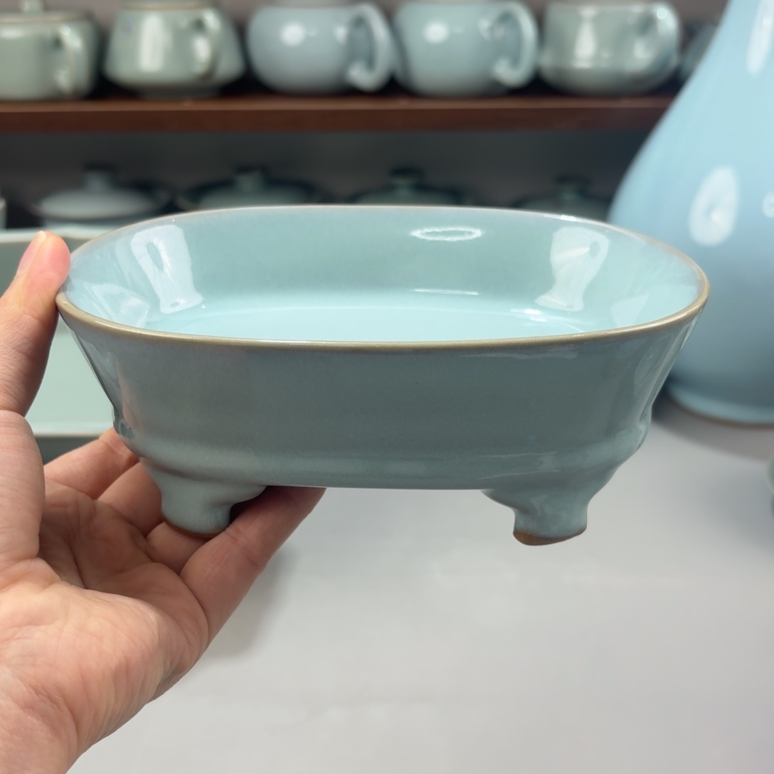 瓷摆件汝窑天青釉小号水仙盆微瑕