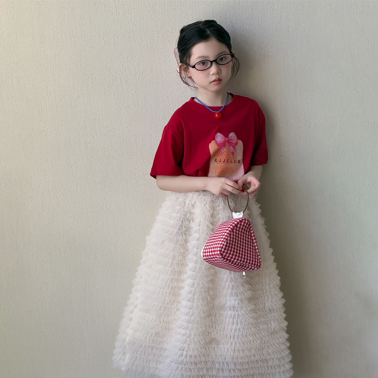 LJ-71792-童装女童短袖T恤2025夏季新款韩系儿童蝴蝶结短袖休