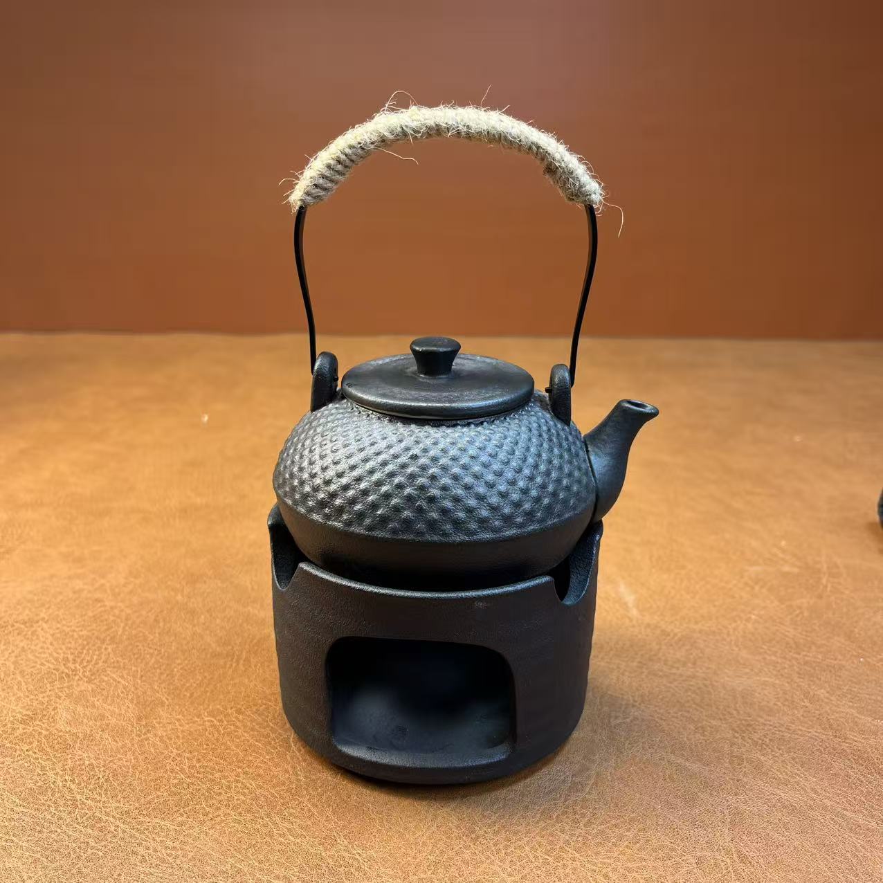 粗陶锤纹陶瓷提梁壶+围炉底座（无礼盒）-676