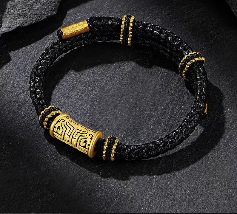 Chow Tai Seng/周大生黄金黑金饕餮图腾弯管手绳送男友礼物