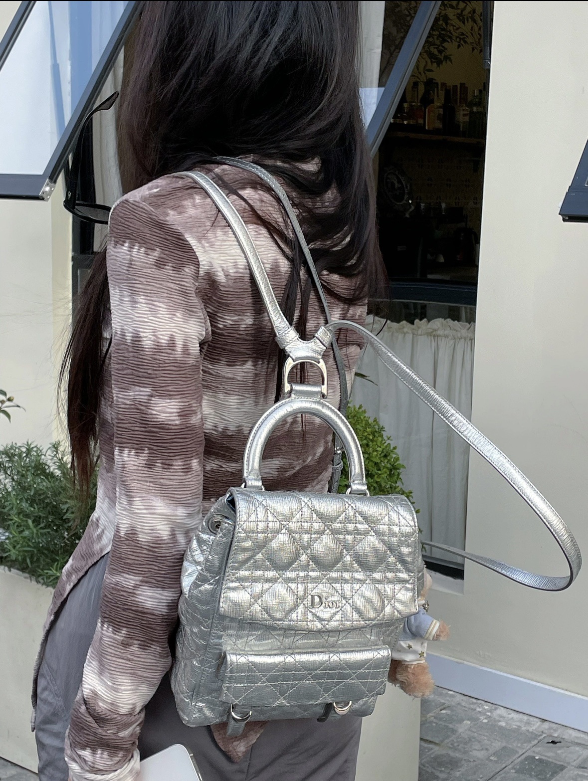 95新 DIOR/迪奥 1205 银色Stardust藤格纹双肩包小号