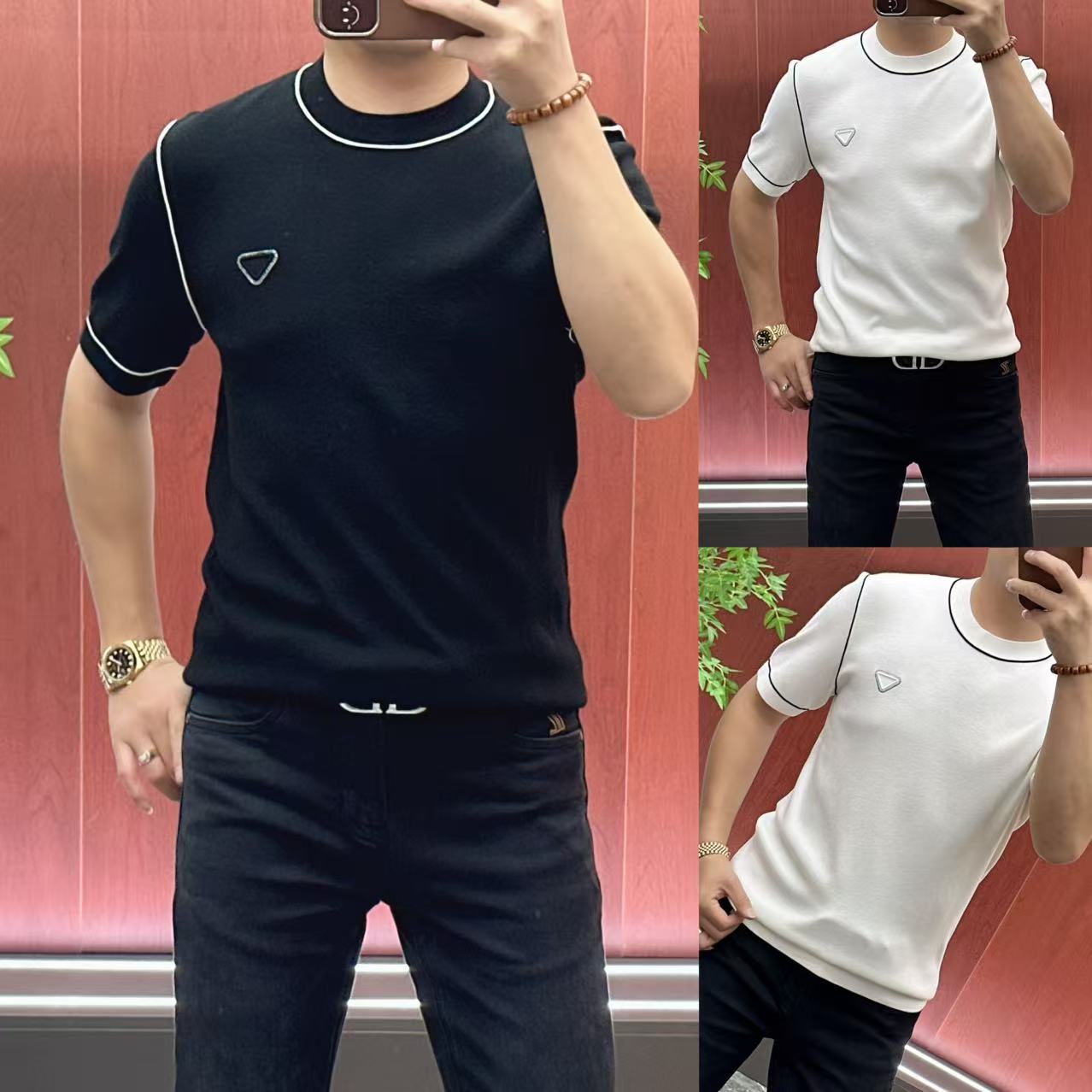 66068【杨会长】秋冬款•简约轻奢•高织高密高弹桑蚕丝短袖针织衫•A6