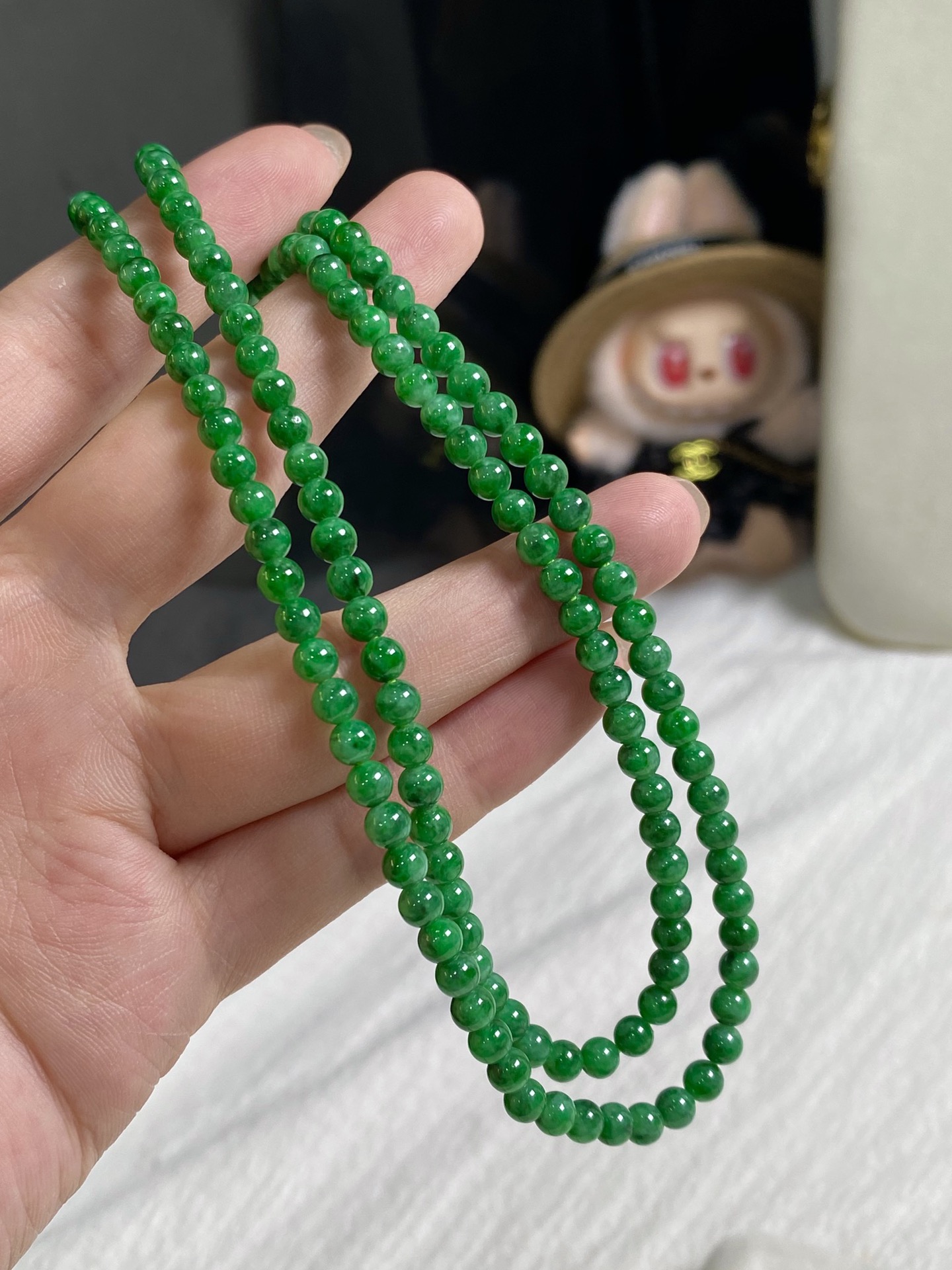 25号超级漏 翡翠辣色珠链 种色细腻 尺寸4.6mm-4.3mm