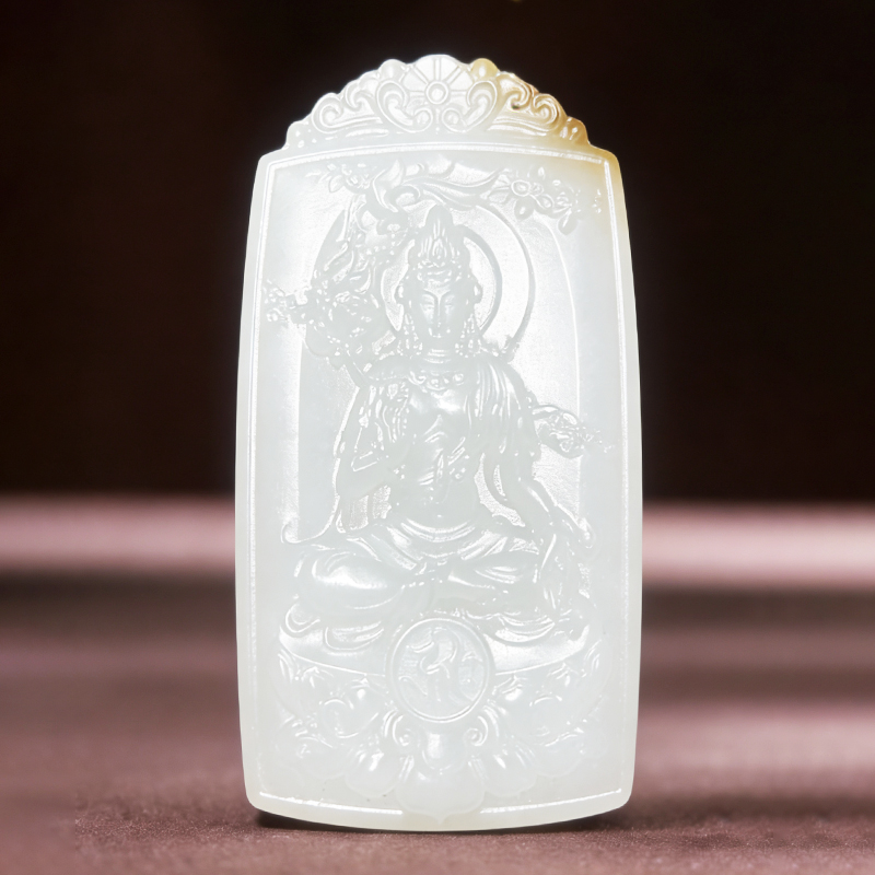 【孤品】天然俄料和田玉观音玉牌玉石吊坠白玉玉佩玉坠男款颈饰