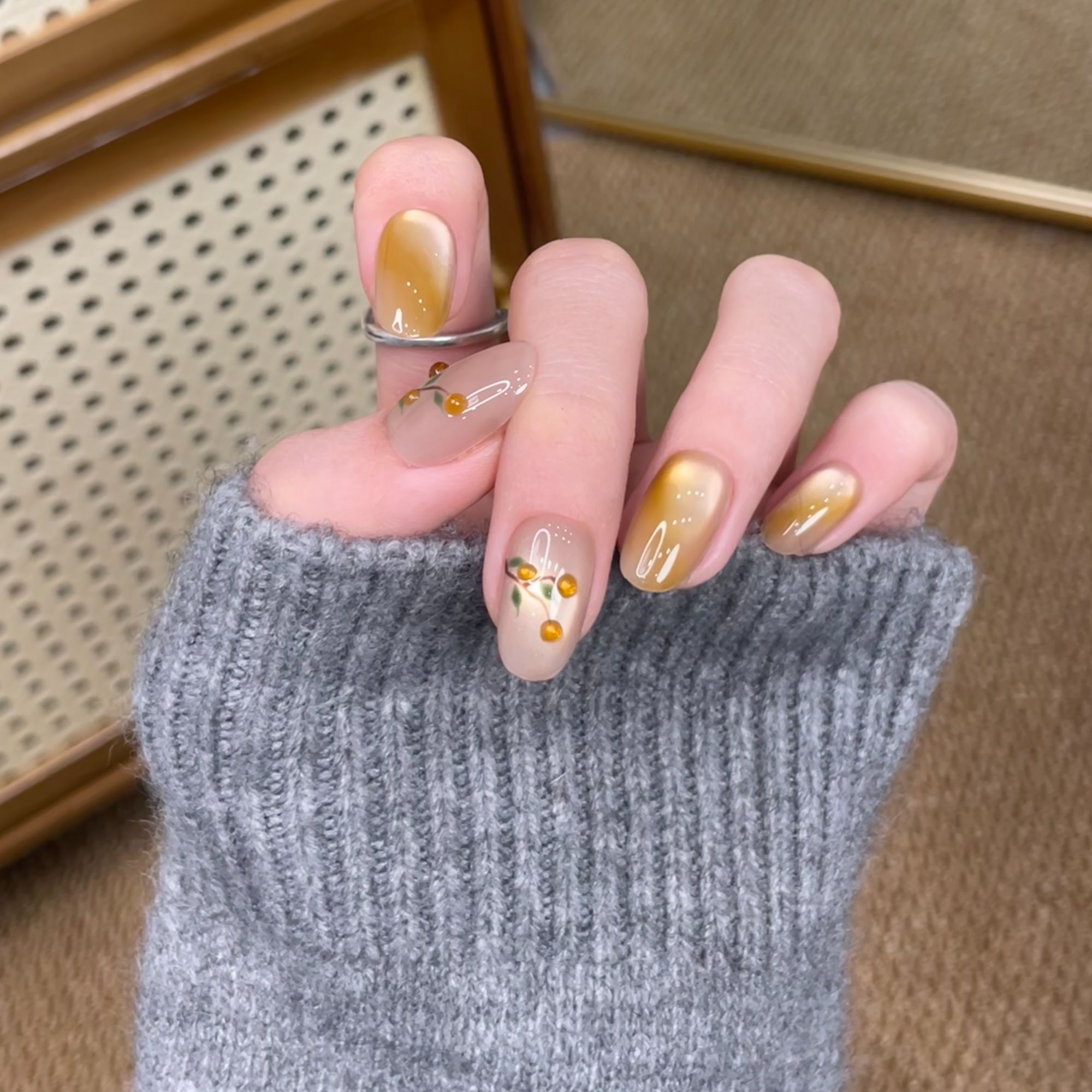 【柿柿如意】纯手工穿戴甲柿柿如意款式短款显白可爱立体金桔