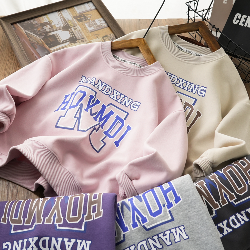 儿童男童秋季新款字母印花百搭圆领卫衣中大童休闲上衣YQ8006